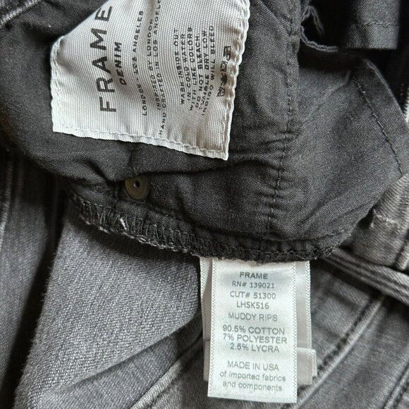 Frame Jeans 25 Womens Le Skinny High Raw Hem Stretch Charcoal Muddy Rips - Picture 8 of 8